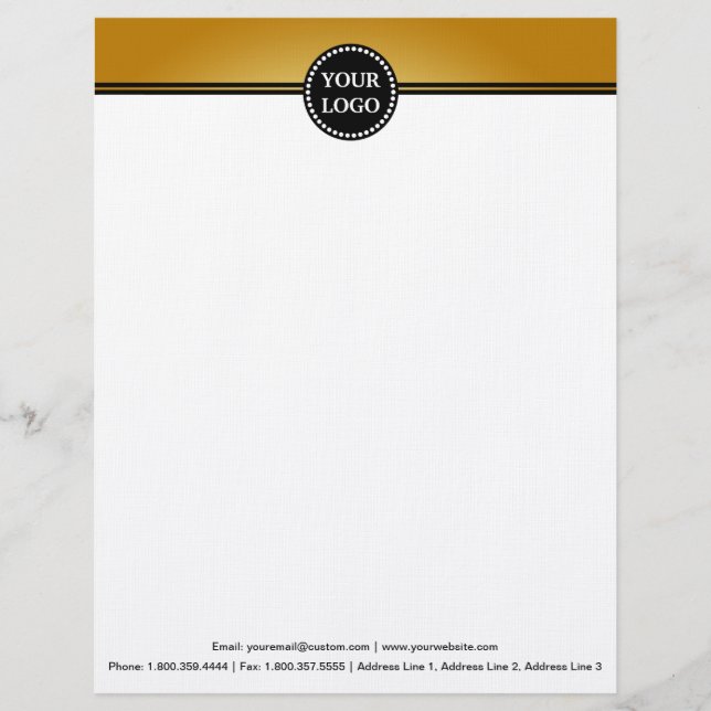 Black and Gold Modern Stationary Custom Monogram Letterhead (Front)