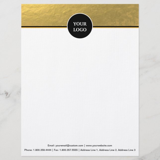 Black and Gold Modern Stationary Custom Monogram Letterhead (Front)