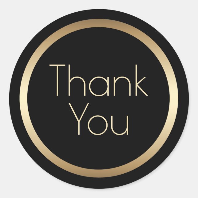 Black and Gold Modern Thank You Classic Round Sticker (Front)