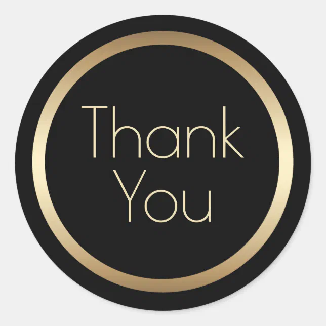 Black and Gold Modern Thank You Classic Round Sticker | Zazzle