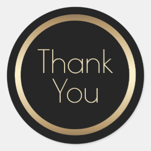 Black and Gold Modern Thank You Classic Round Sticker