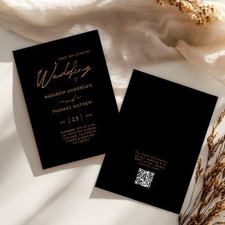 Black and Gold Modern Typography RSVP Wedding