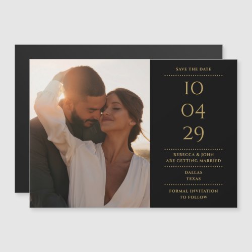 Black And Gold Modern Wedding Photo Save The Date Magnetic Invitation
