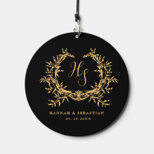 Black and Gold Monogram Botanical Crest Wind Chime