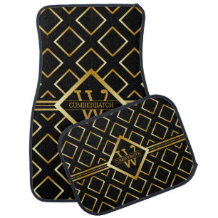 Black and Gold Monogram  Car Floor Mat