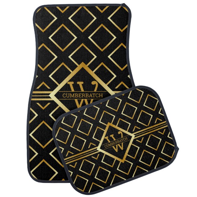 Black and Gold Monogram  Car Floor Mat (Set)