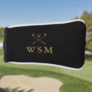 Black And Gold Monogram Custom Golf Clubs Head Cover