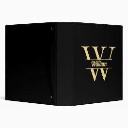 Black and Gold Monogram Elegant Initial Name 3 Ring Binder