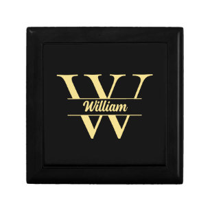  Black and Gold Monogram   Elegant Initial Script Gift Box