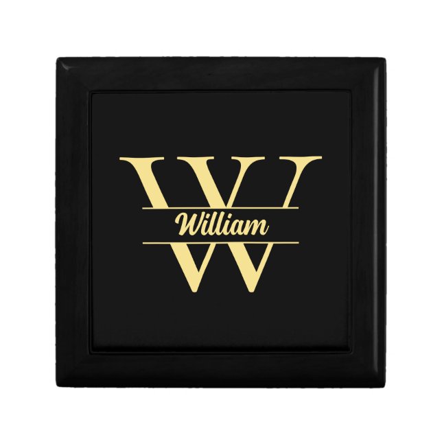  Black and Gold Monogram | Elegant Initial Script Gift Box (Front)