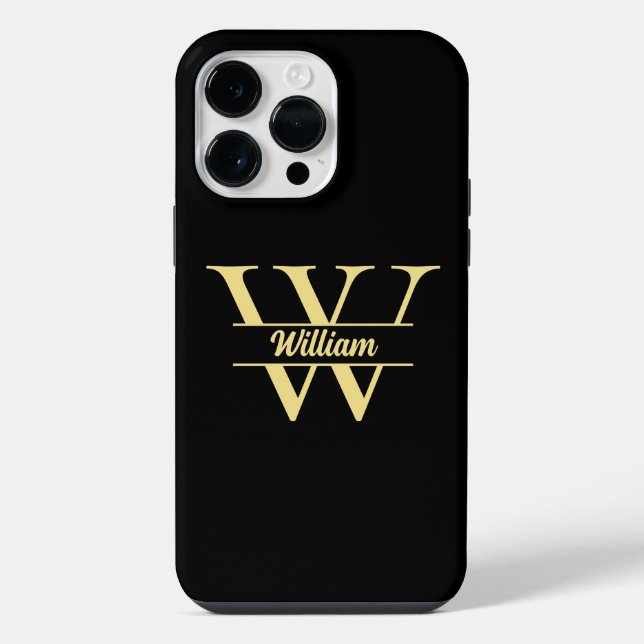  Black and Gold Monogram | Elegant Initial Script  Iphone Case (Back)