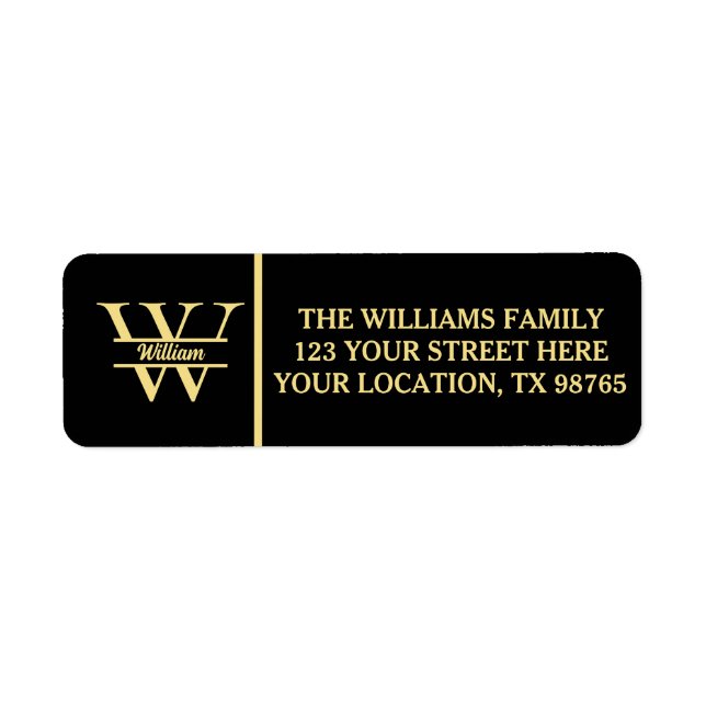  Black and Gold Monogram | Elegant Initial Script  Label (Front)