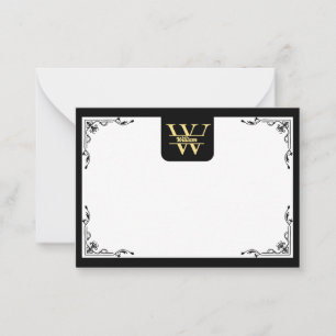 Black and Gold Monogram   Elegant Initial Script  Note Card