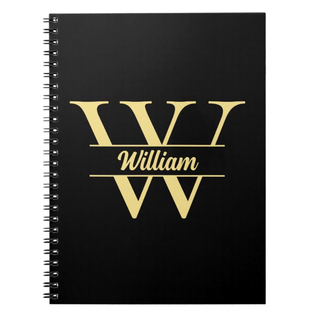 Black and Gold Monogram | Elegant Initial Script  Notebook (Front)