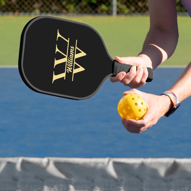 Black and Gold Monogram | Elegant Initial Script   Pickleball Paddle (Insitu)