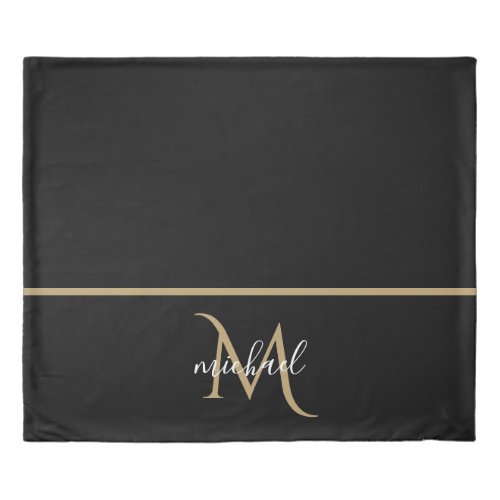 Black and Gold Monogram Elegant Luxury  Duvet Cover