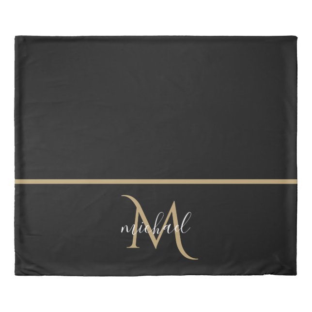 Black and Gold Monogram Elegant Luxury  Duvet Cover (Front)
