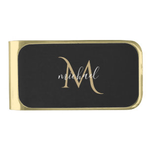 Black and Gold Monogram Elegant Luxury    Finish Money Clip