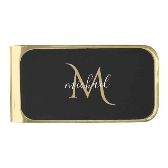 Black and Gold Monogram Elegant Luxury    Finish Money Clip (Front)