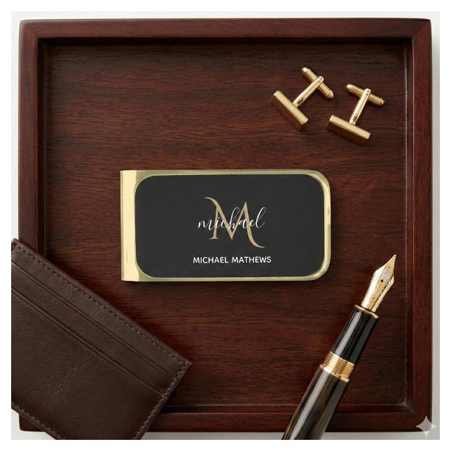 Black and Gold Monogram Elegant Luxury  Finish Money Clip (Creator Uploaded)