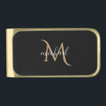 Black and Gold Monogram Elegant Luxury    Gold Finish Money Clip<br><div class="desc">Classic elegant luxury design featuring black and gold  with monogram. The template has been set up so you just need to add your name to complete the design. Matching accessories in store .</div>
