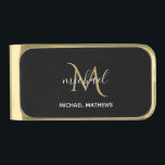 Black and Gold Monogram Elegant Luxury  Gold Finish Money Clip<br><div class="desc">The black and gold design is stylish and timeless and can be personalized with your monogram for a unique finishing touch. Matching accessories are available in our store.</div>