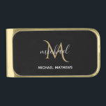 Black and Gold Monogram Elegant Luxury  Gold Finish Money Clip<br><div class="desc">The black and gold design is stylish and timeless and can be personalized with your monogram for a unique finishing touch. Matching accessories are available in our store.</div>