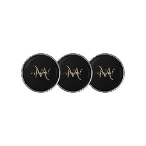 Black and Gold Monogram Elegant Luxury    Golf Ball Marker