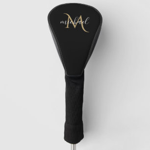 Black and Gold Monogram Elegant Luxury Golf Head Cover