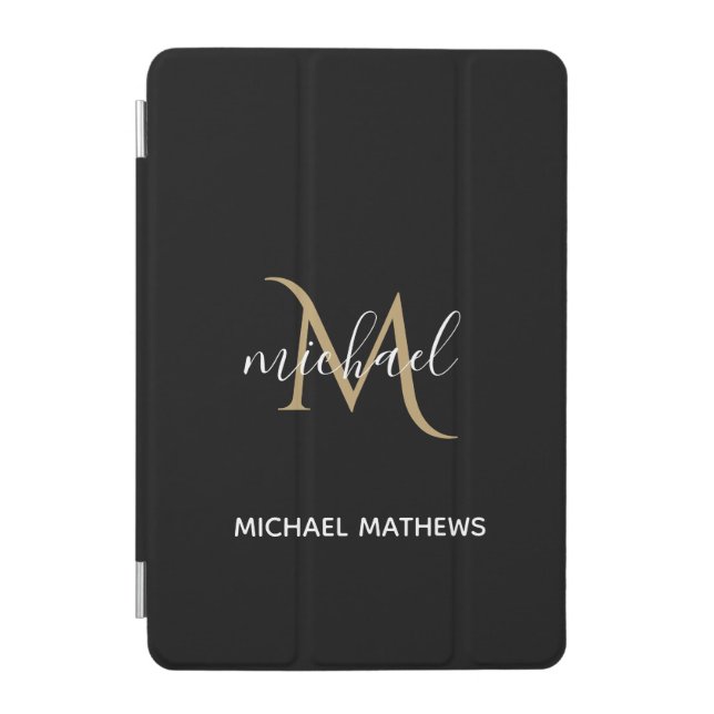 Black and Gold Monogram Elegant Luxury   iPad Mini Cover (Front)