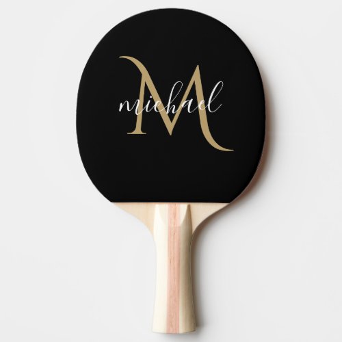 Black and Gold Monogram Elegant Luxury  Ping Pong Paddle