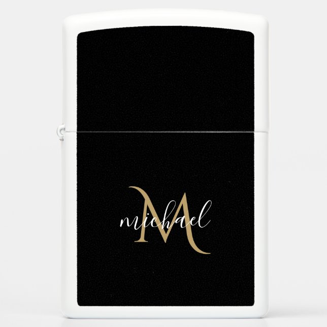 Black and Gold Monogram Elegant Luxury   Zippo Lighter (Front)