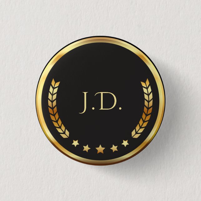 Black and Gold Monogram |Event & Poker Night Button (Front)