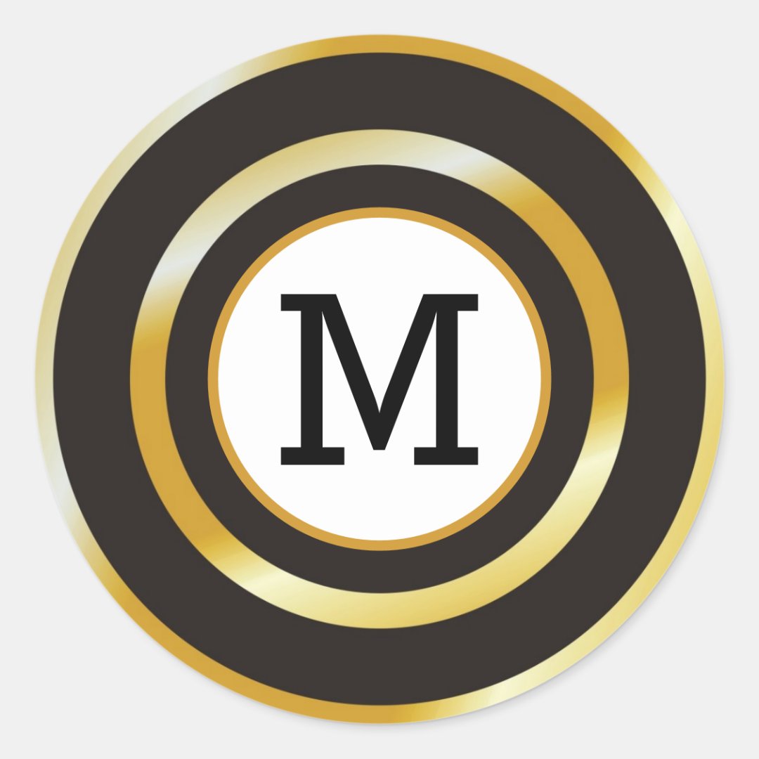 Black And Gold Monogram initial Classic Round Sticker Zazzle