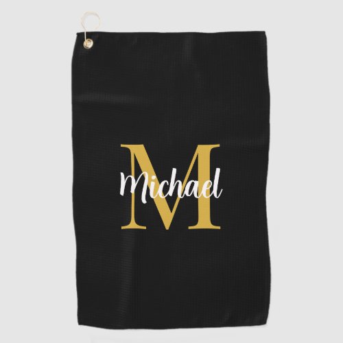 Black And Gold Monogram Initial Elegant Template Golf Towel