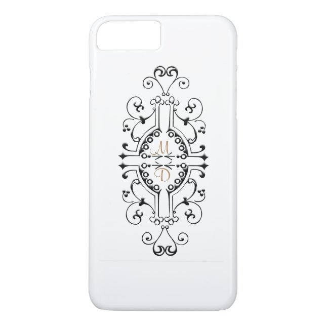 Black and Gold Monogram iPhone Case (Back)