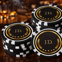 Black and Gold Monogram Laurel Wreath Casino Night