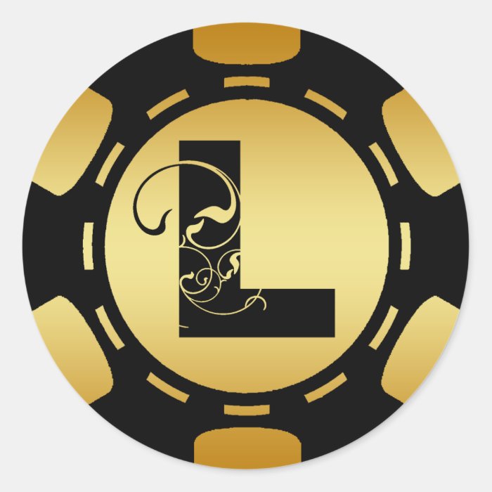 BLACK AND GOLD MONOGRAM LETTER L POKER CHIP STICKER