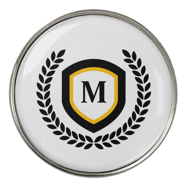Black and Gold Monogram Logo Crest Golf Ball Marker (Front)