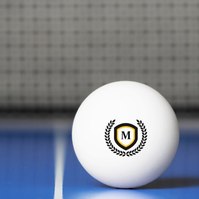 Black and Gold Monogram Logo Crest Ping Pong Ball (Net)