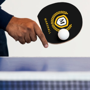 Black and Gold Monogram Logo Crest Ping Pong Paddle