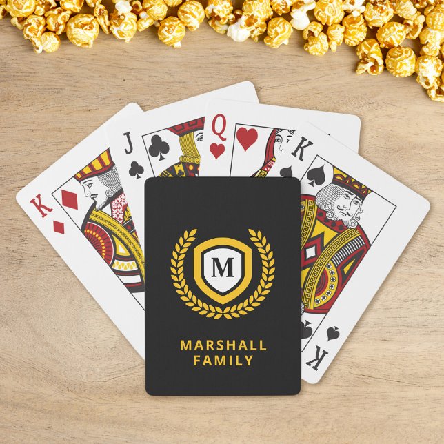 Black and Gold Monogram Logo Crest Poker Cards (Creator Uploaded)