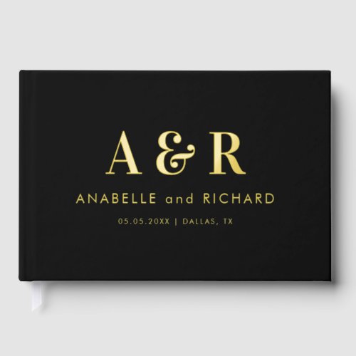 Black and Gold Monogram Minimalist Wedding Foil Foil Guest Book