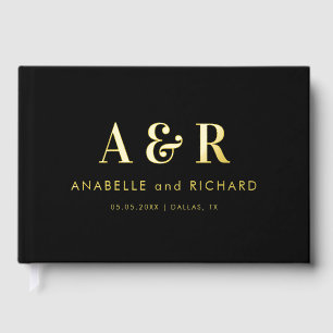 Black and Gold Monogram Minimalist Wedding Foil Guest Book