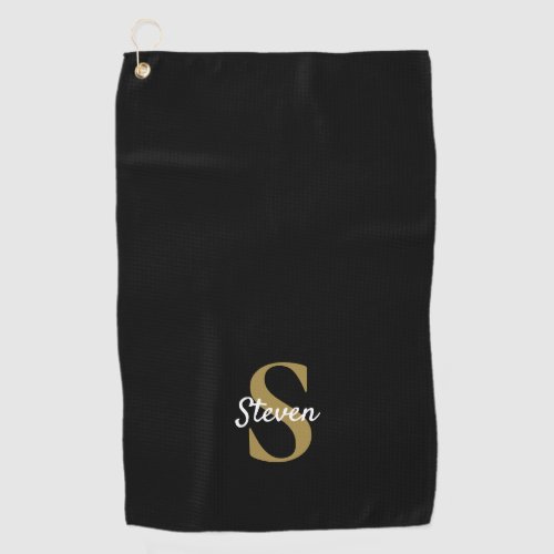 Black and Gold Monogram Name Simple Golf Towel