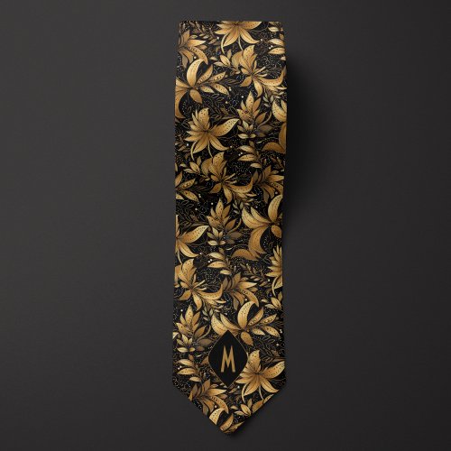Black and Gold Monogram Neck Tie