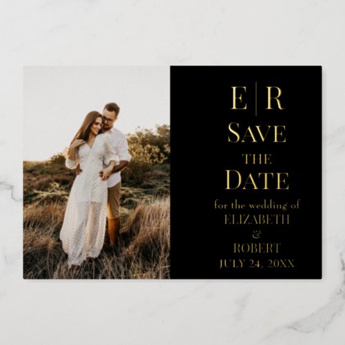 Black and Gold Monogram Photo Save the Date Card