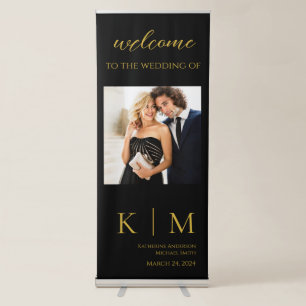 Black and Gold-Monogram-Photo-Wedding- Retractable Banner