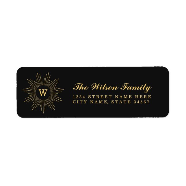 Black and Gold Monogram Return Address Labels (Front)