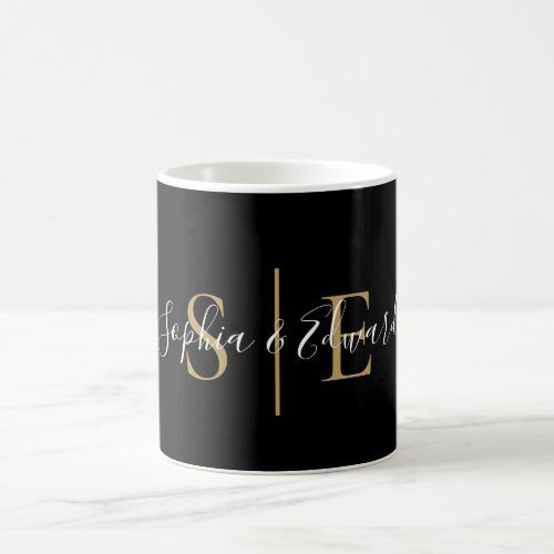 Black And Gold Monogram Script Name Coffee Mug - This chic modern design can be personalized with your monogram initials and names. Designed by Thisisnotme©